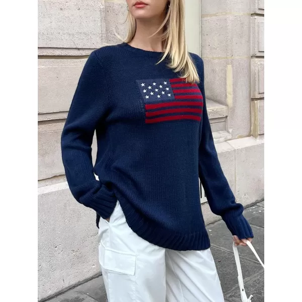 SweatyRocks Women's Flag Pattern Long Sleeve Round Neck Sweater Casual Loose Pullover Sweater