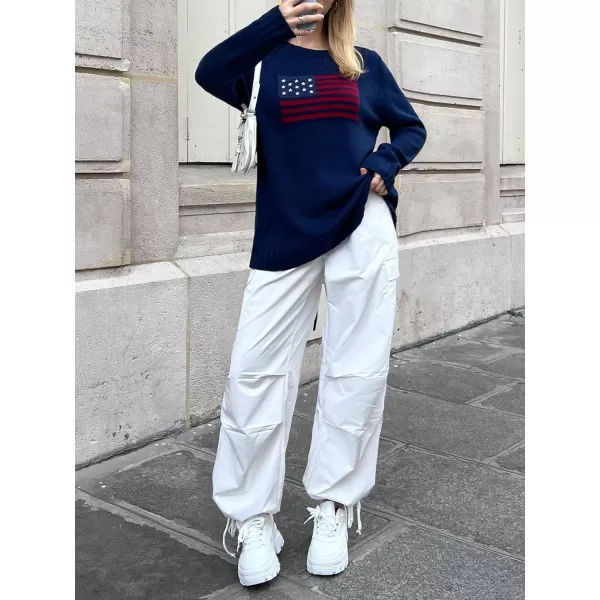 SweatyRocks Women's Flag Pattern Long Sleeve Round Neck Sweater Casual Loose Pullover Sweater