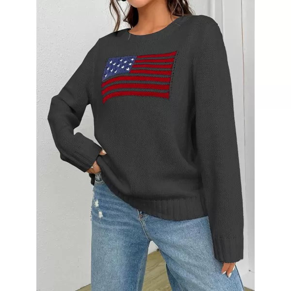 SweatyRocks Women's Flag Pattern Long Sleeve Round Neck Sweater Casual Loose Pullover Sweater