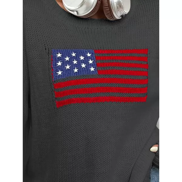 SweatyRocks Women's Flag Pattern Long Sleeve Round Neck Sweater Casual Loose Pullover Sweater
