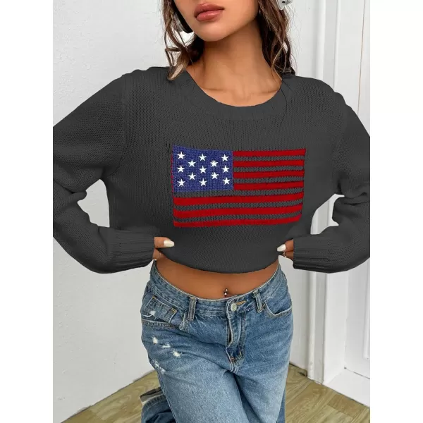 SweatyRocks Women's Flag Pattern Long Sleeve Round Neck Sweater Casual Loose Pullover Sweater