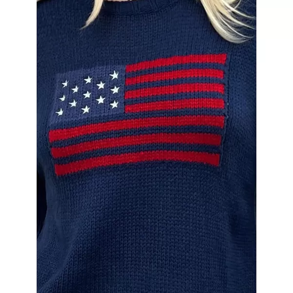 SweatyRocks Women's Flag Pattern Long Sleeve Round Neck Sweater Casual Loose Pullover Sweater