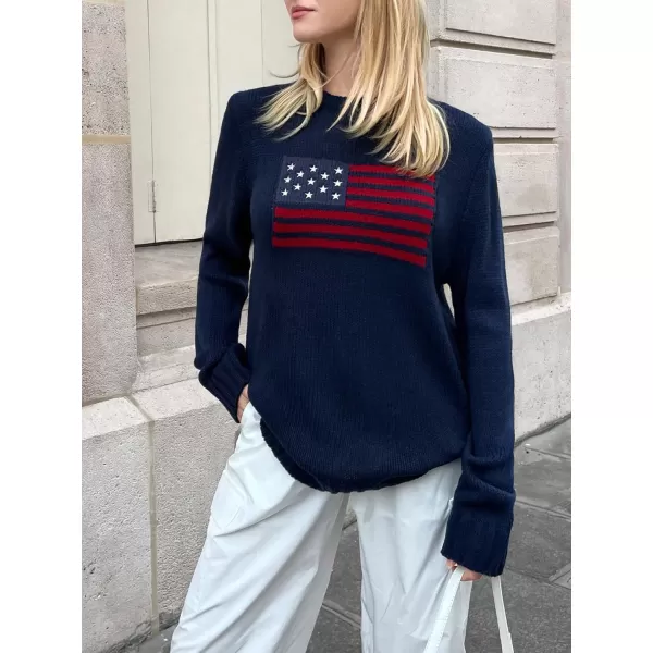 SweatyRocks Women's Flag Pattern Long Sleeve Round Neck Sweater Casual Loose Pullover Sweater