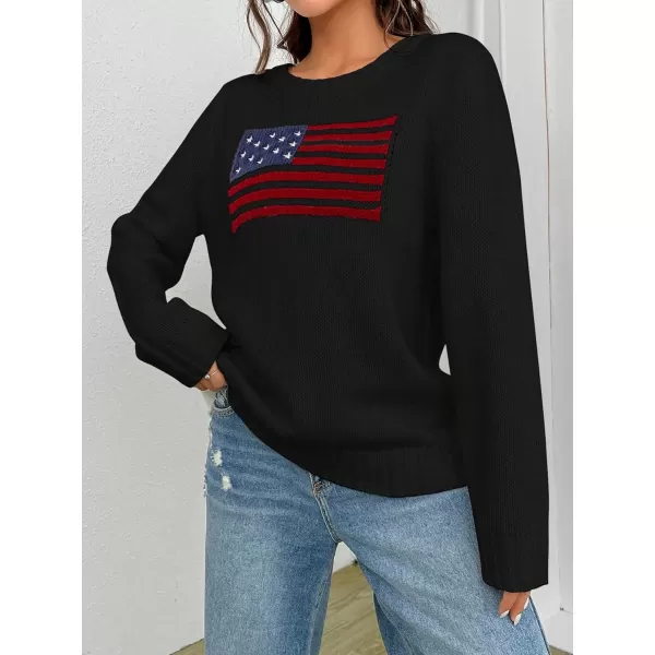 SweatyRocks Women's Flag Pattern Long Sleeve Round Neck Sweater Casual Loose Pullover Sweater