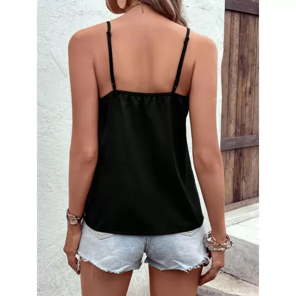 SweatyRocks Women's Floral Embroidery V Neck Cami Top Sleeveless Spaghetti Strap Tank Top