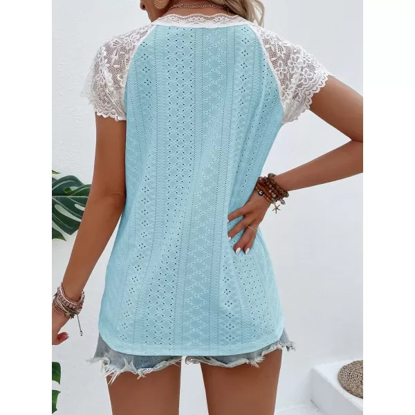 SweatyRocks Women's Floral Lace Short Sleeve Raglan Top Casual V Neck Pullover Plain Tee Shirt