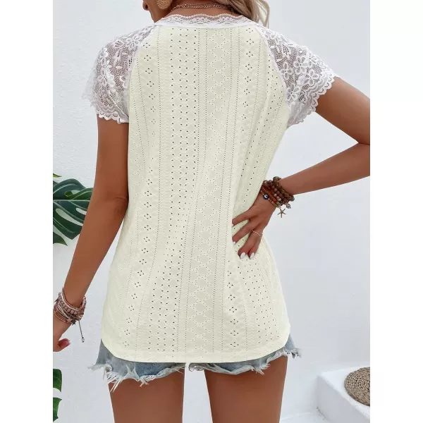 SweatyRocks Women's Floral Lace Short Sleeve Raglan Top Casual V Neck Pullover Plain Tee Shirt