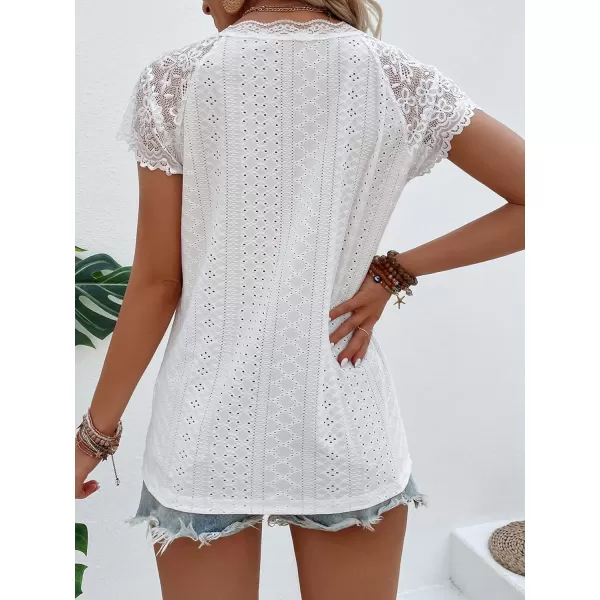 SweatyRocks Women's Floral Lace Short Sleeve Raglan Top Casual V Neck Pullover Plain Tee Shirt