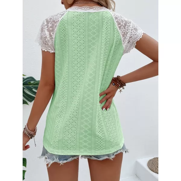 SweatyRocks Women's Floral Lace Short Sleeve Raglan Top Casual V Neck Pullover Plain Tee Shirt