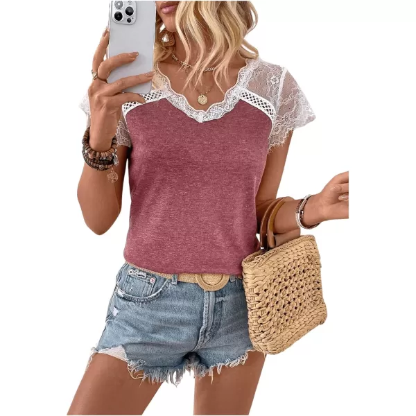 SweatyRocks Women's Floral Lace Short Sleeve Raglan Top Casual V Neck Pullover Plain Tee Shirt