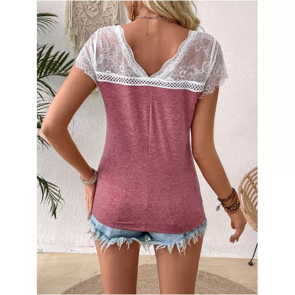 SweatyRocks Women's Floral Lace Short Sleeve Raglan Top Casual V Neck Pullover Plain Tee Shirt