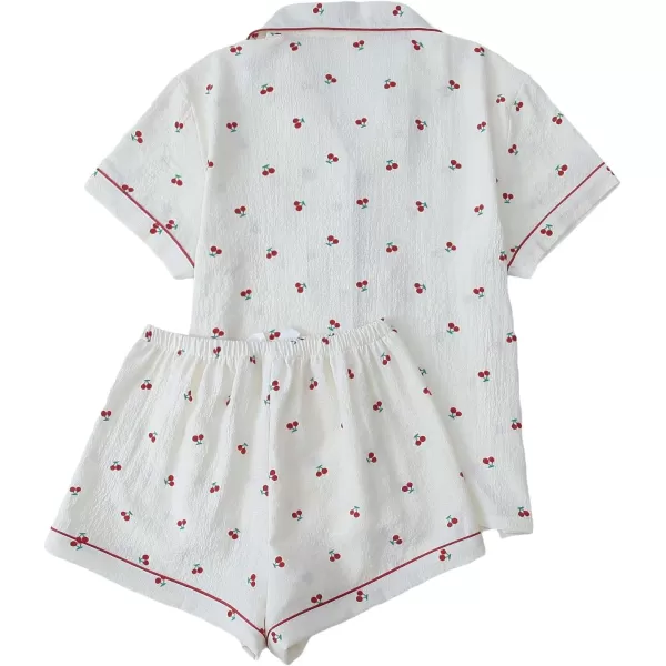 SweatyRocks Women's Floral Print 2 Piece Ruffle Trim Short Sleeve Button Front Top with Shorts Pajama Set