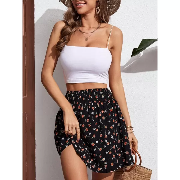 SweatyRocks Women's Floral Print Elastic Waist Mini Skirt A Line Flared Short Skirts