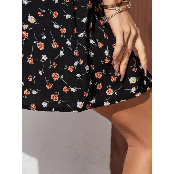 SweatyRocks Women's Floral Print Elastic Waist Mini Skirt A Line Flared Short Skirts