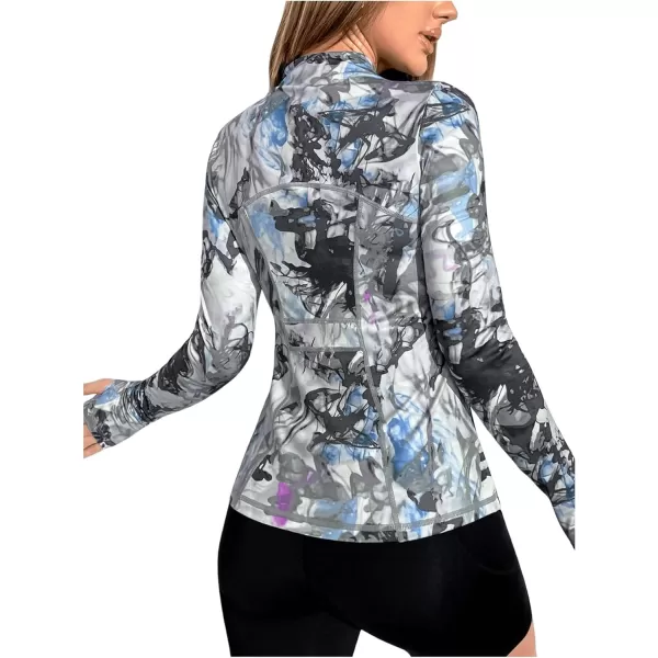 SweatyRocks Women's Floral Print Long Sleeve Zip Up Workout Jacket High Neck Pocket Sport Jacket with Thumbholes