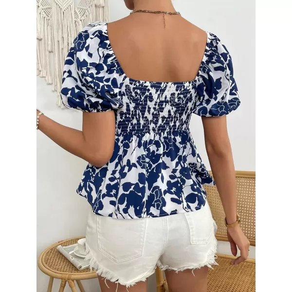 SweatyRocks Women's Floral Print Short Puff Sleeve Peplum Blouse Ruched Sweetheart Neck Shirt Tops