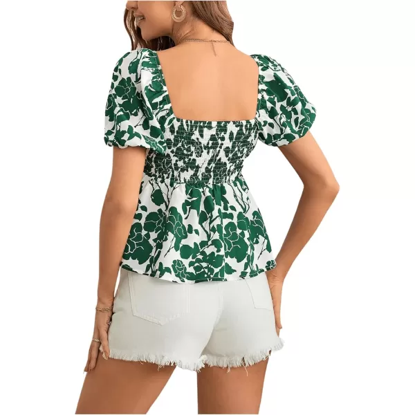 SweatyRocks Women's Floral Print Short Puff Sleeve Peplum Blouse Ruched Sweetheart Neck Shirt Tops