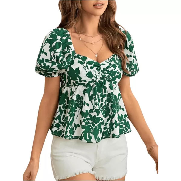 SweatyRocks Women's Floral Print Short Puff Sleeve Peplum Blouse Ruched Sweetheart Neck Shirt Tops