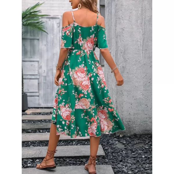 SweatyRocks Women's Floral Print Short Sleeve Cold Shoulder Dress Asymmetrical High Low Ruffle Midi Dresses