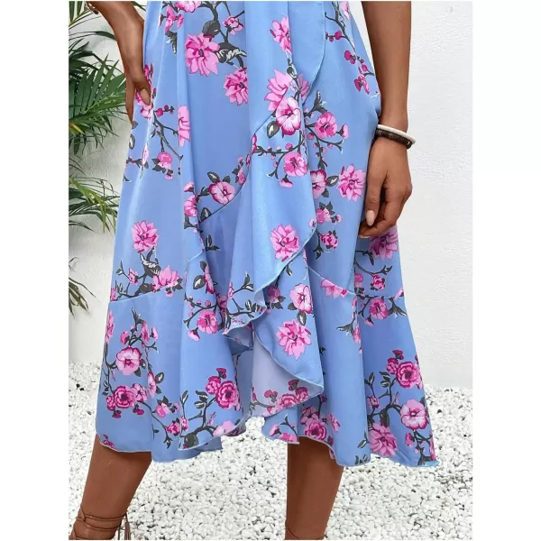 SweatyRocks Women's Floral Print Short Sleeve Cold Shoulder Dress Asymmetrical High Low Ruffle Midi Dresses