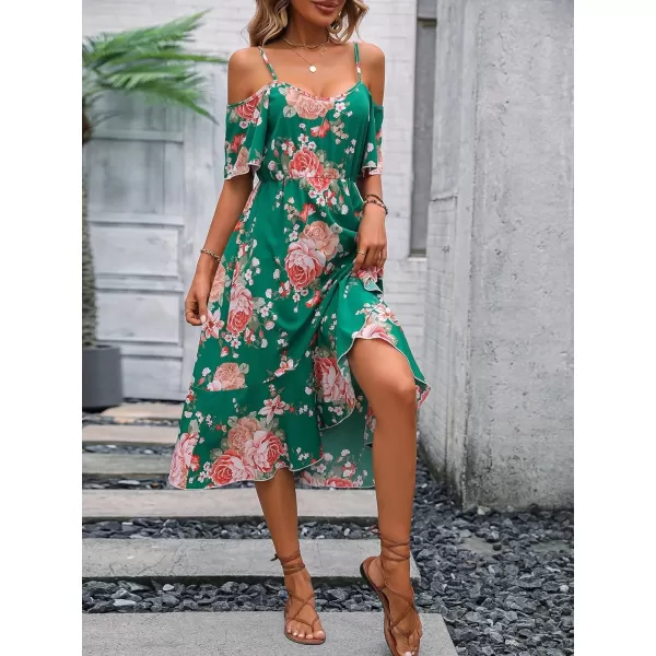 SweatyRocks Women's Floral Print Short Sleeve Cold Shoulder Dress Asymmetrical High Low Ruffle Midi Dresses