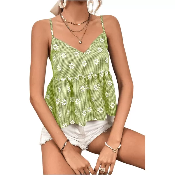 SweatyRocks Women's Floral Print Sleeveless Peplum Cami Top Spaghetti Strap Ruffle Hem Tank Top