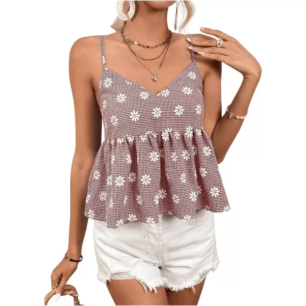 SweatyRocks Women's Floral Print Sleeveless Peplum Cami Top Spaghetti Strap Ruffle Hem Tank Top