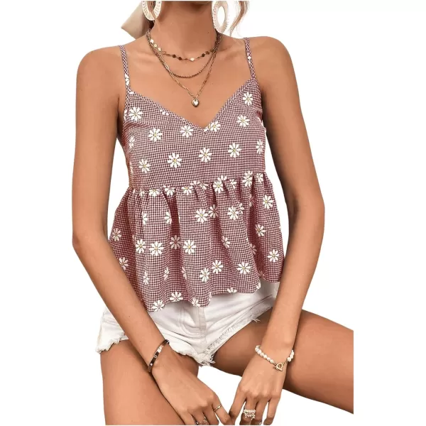 SweatyRocks Women's Floral Print Sleeveless Peplum Cami Top Spaghetti Strap Ruffle Hem Tank Top