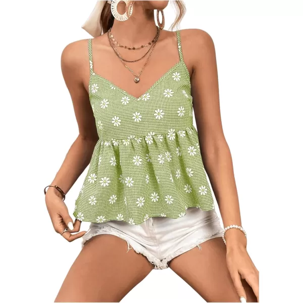 SweatyRocks Women's Floral Print Sleeveless Peplum Cami Top Spaghetti Strap Ruffle Hem Tank Top