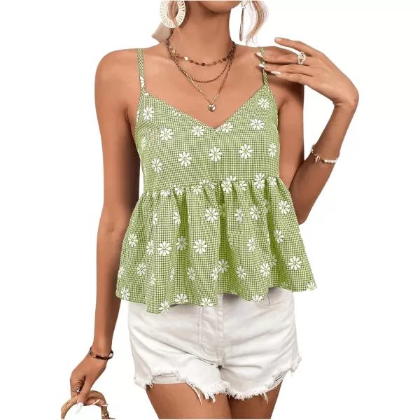 SweatyRocks Women's Floral Print Sleeveless Peplum Cami Top Spaghetti Strap Ruffle Hem Tank Top