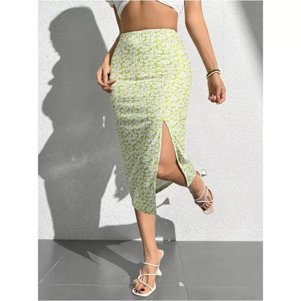 SweatyRocks Women's Floral Print Split Thigh Skirt High Waist Bodycon Midi Skirts