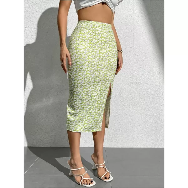 SweatyRocks Women's Floral Print Split Thigh Skirt High Waist Bodycon Midi Skirts