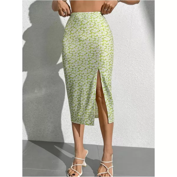SweatyRocks Women's Floral Print Split Thigh Skirt High Waist Bodycon Midi Skirts