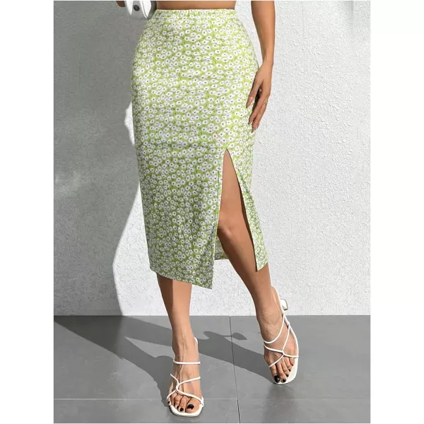 SweatyRocks Women's Floral Print Split Thigh Skirt High Waist Bodycon Midi Skirts