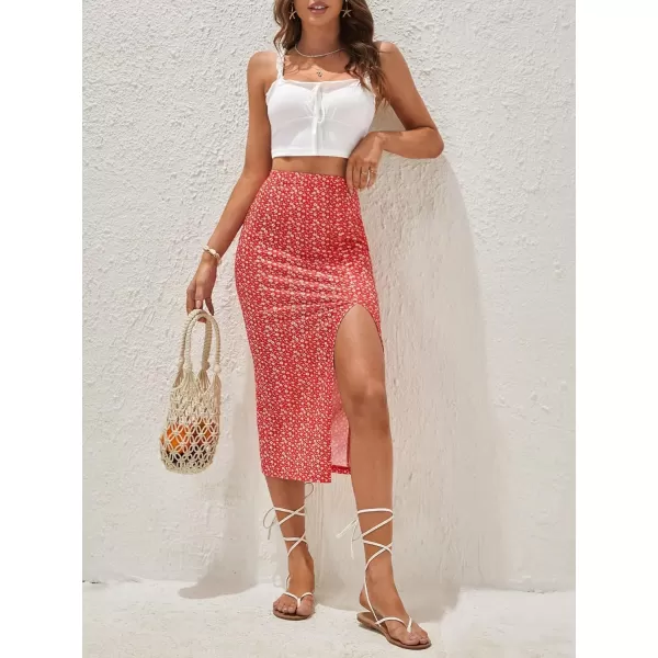 SweatyRocks Women's Floral Print Split Thigh Skirt High Waist Bodycon Midi Skirts