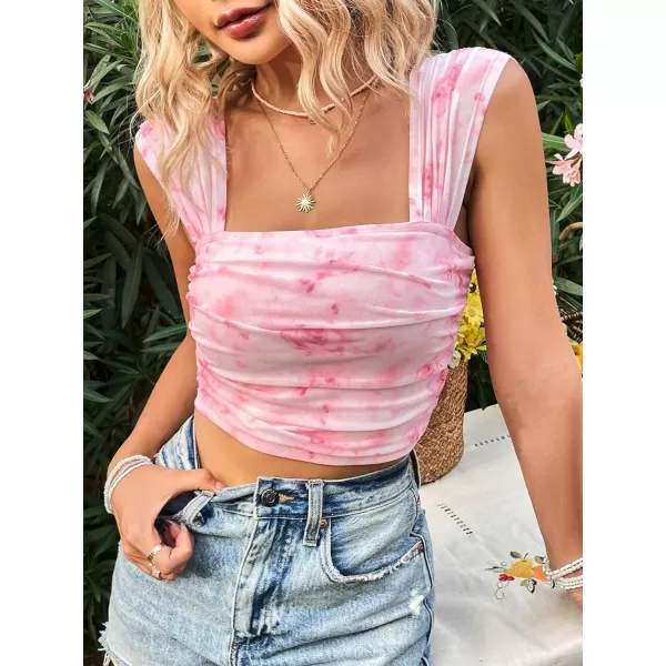 SweatyRocks Women's Floral Print Square Neck Tank Top Slim Fit Vacation Crop Tops