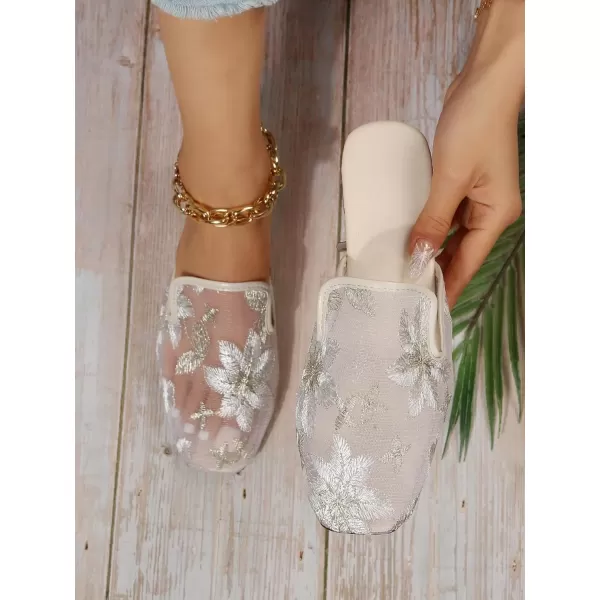 SweatyRocks Women's Floral Print Square Toe Flat Sandals Outdoor Mesh Slides Sandals