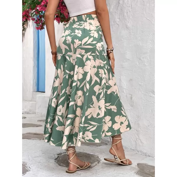 SweatyRocks Women's Floral Print Tie Side High Waist Ruffle Hem Flowy Casual Midi Skirt