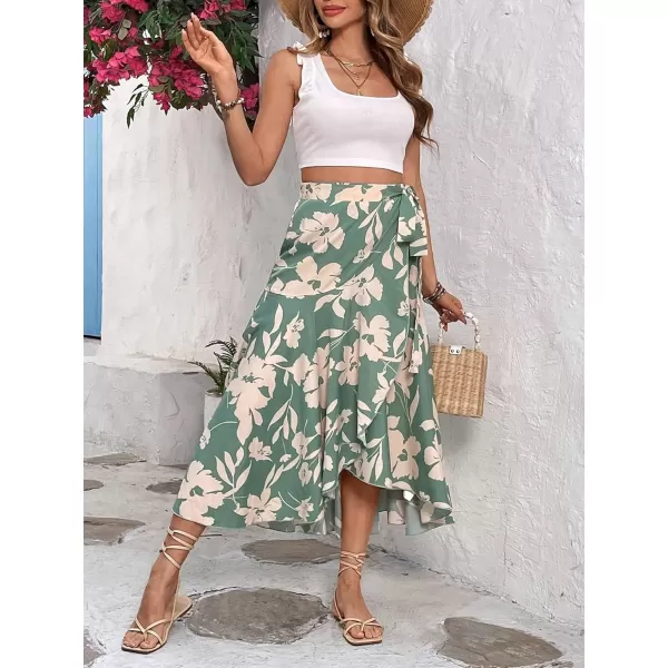SweatyRocks Women's Floral Print Tie Side High Waist Ruffle Hem Flowy Casual Midi Skirt