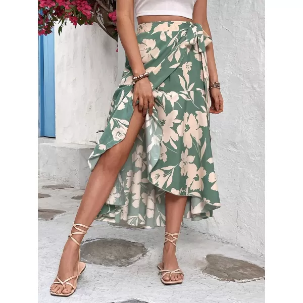 SweatyRocks Women's Floral Print Tie Side High Waist Ruffle Hem Flowy Casual Midi Skirt