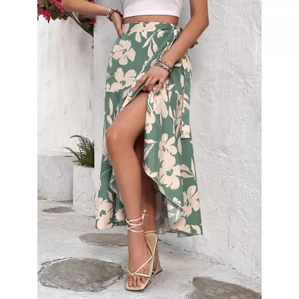 SweatyRocks Women's Floral Print Tie Side High Waist Ruffle Hem Flowy Casual Midi Skirt
