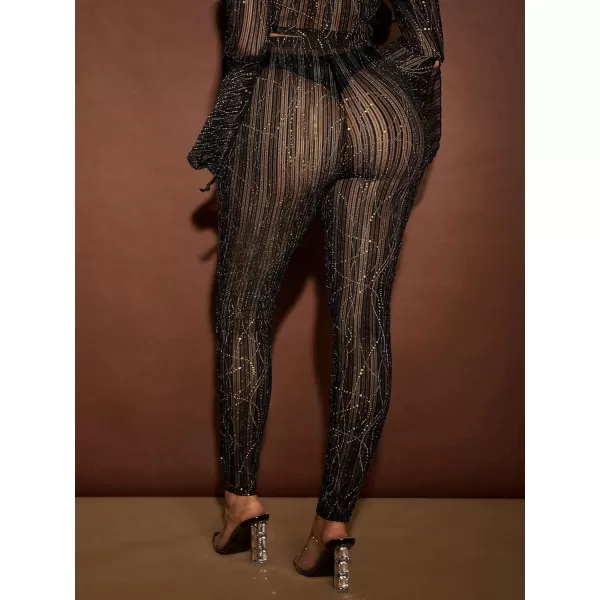 SweatyRocks Women's Floral Sheer Mesh Leggings Stretchy High Waist Pants