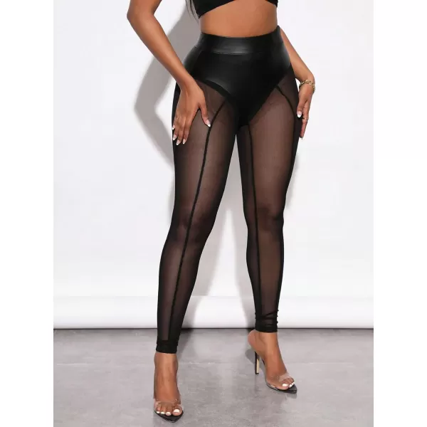 SweatyRocks Women's Floral Sheer Mesh Leggings Stretchy High Waist Pants