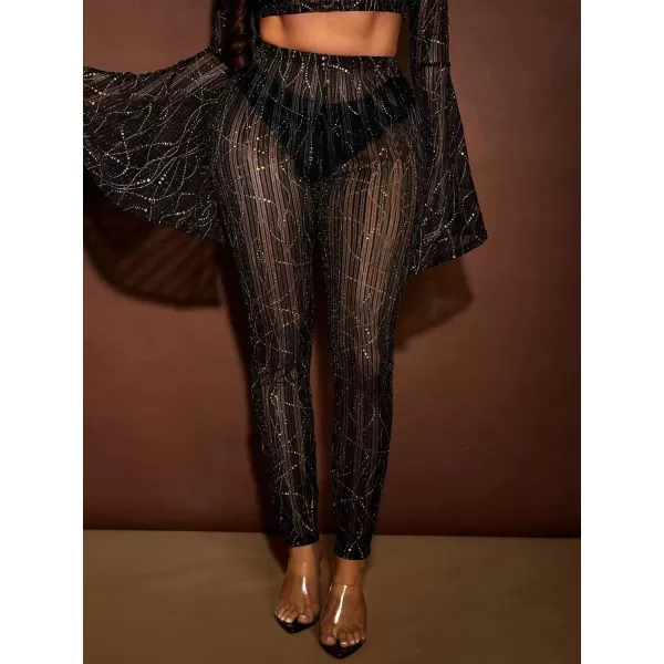 SweatyRocks Women's Floral Sheer Mesh Leggings Stretchy High Waist Pants