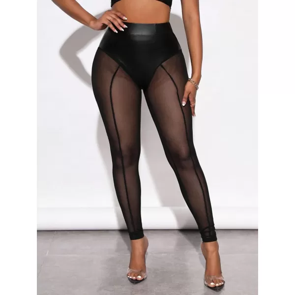 SweatyRocks Women's Floral Sheer Mesh Leggings Stretchy High Waist Pants