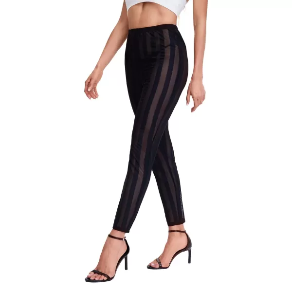 SweatyRocks Women's Floral Sheer Mesh Leggings Stretchy High Waist Pants