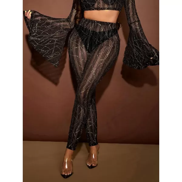 SweatyRocks Women's Floral Sheer Mesh Leggings Stretchy High Waist Pants
