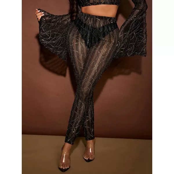 SweatyRocks Women's Floral Sheer Mesh Leggings Stretchy High Waist Pants