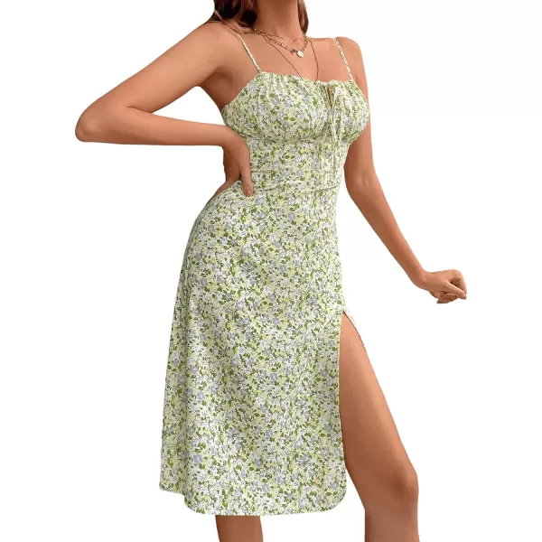 SweatyRocks Women's Floral Spaghetti Strap Cami Dress Tie Front Slit Thigh Mini Dress