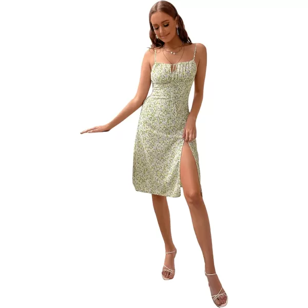 SweatyRocks Women's Floral Spaghetti Strap Cami Dress Tie Front Slit Thigh Mini Dress